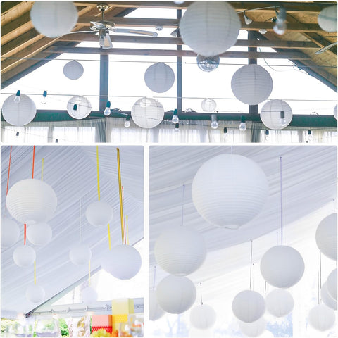 Peywot white lanterns offer economical decor you can reuse.
