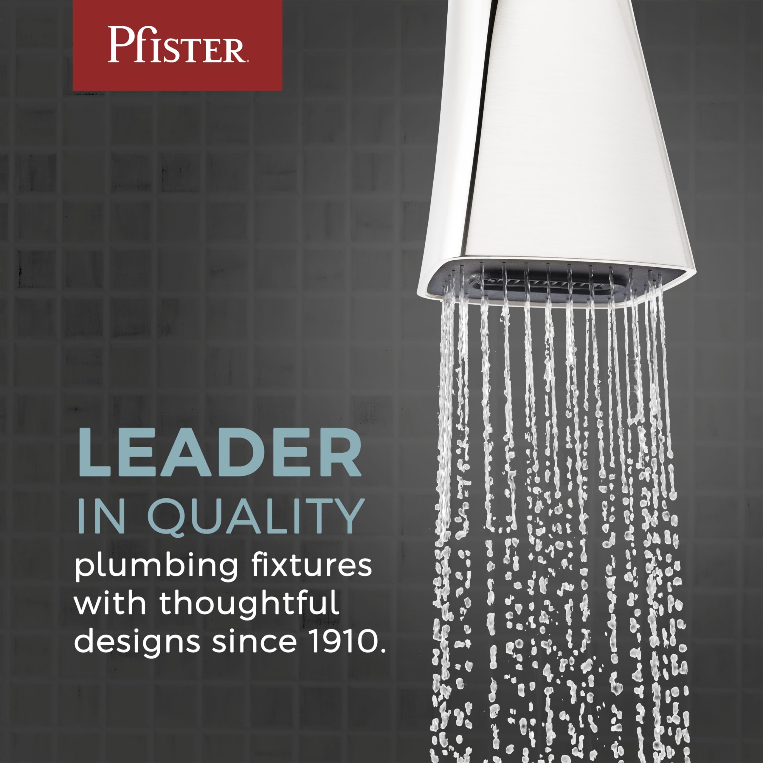 Pfister warranty badge emphasizes Pforever coverage for finish and function