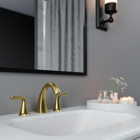 Pfister Willa two-handle setup delivers precise temperature control in a contemporary bath.