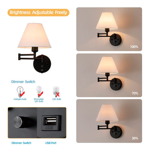 PFQCGU wall sconce with USB charging port for night-time devices