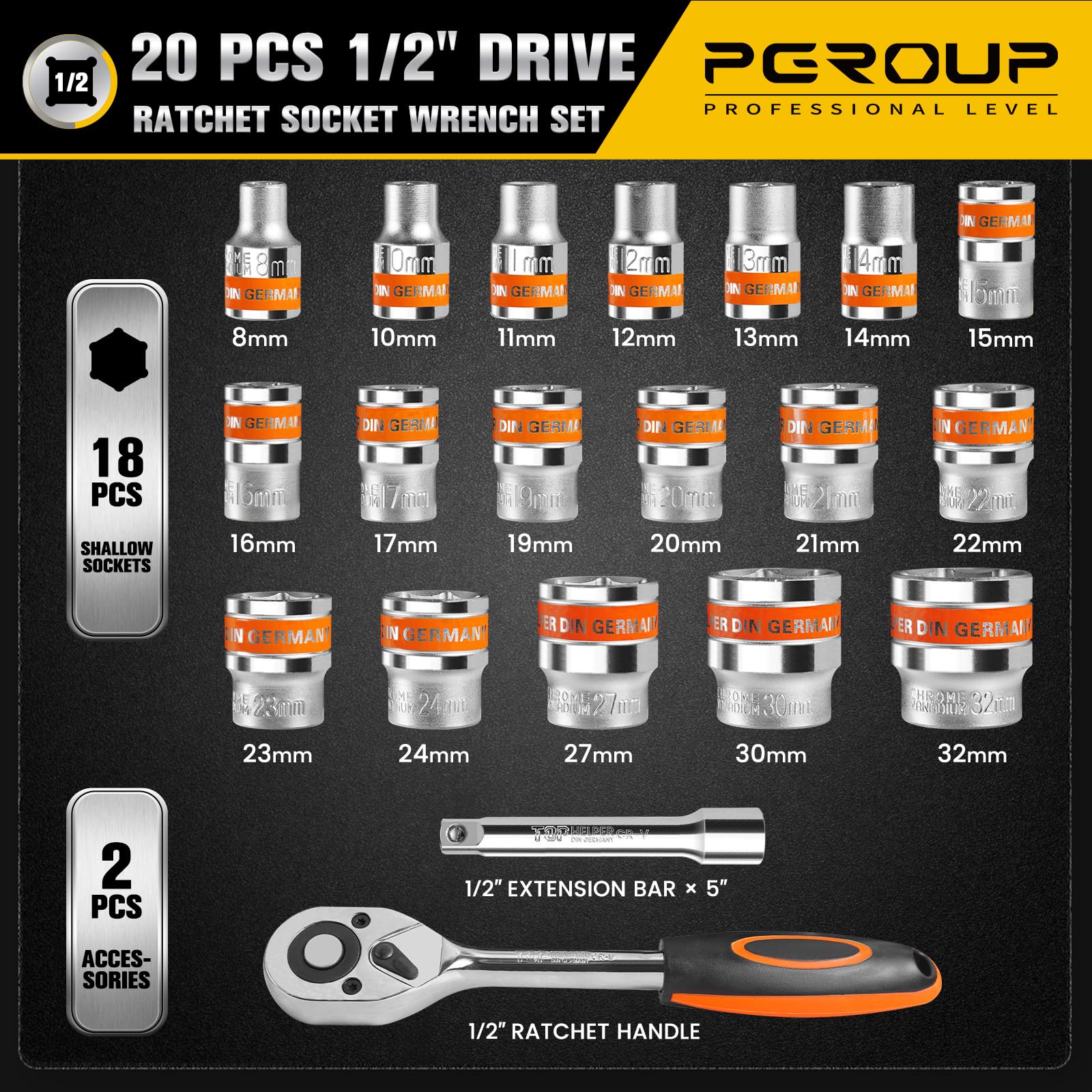 Pgroup 1/2-in drive ratchet handle for smooth turning.