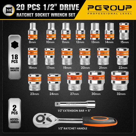 Pgroup 1/2-in drive ratchet handle for smooth turning.