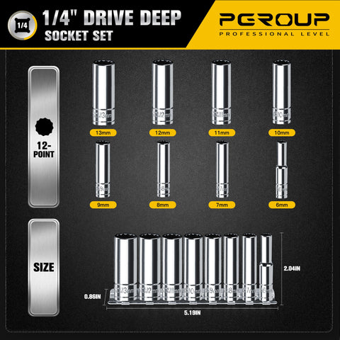 Pgroup 1/4in deep socket 7mm—easy-to-read markings speed up repairs and swaps.