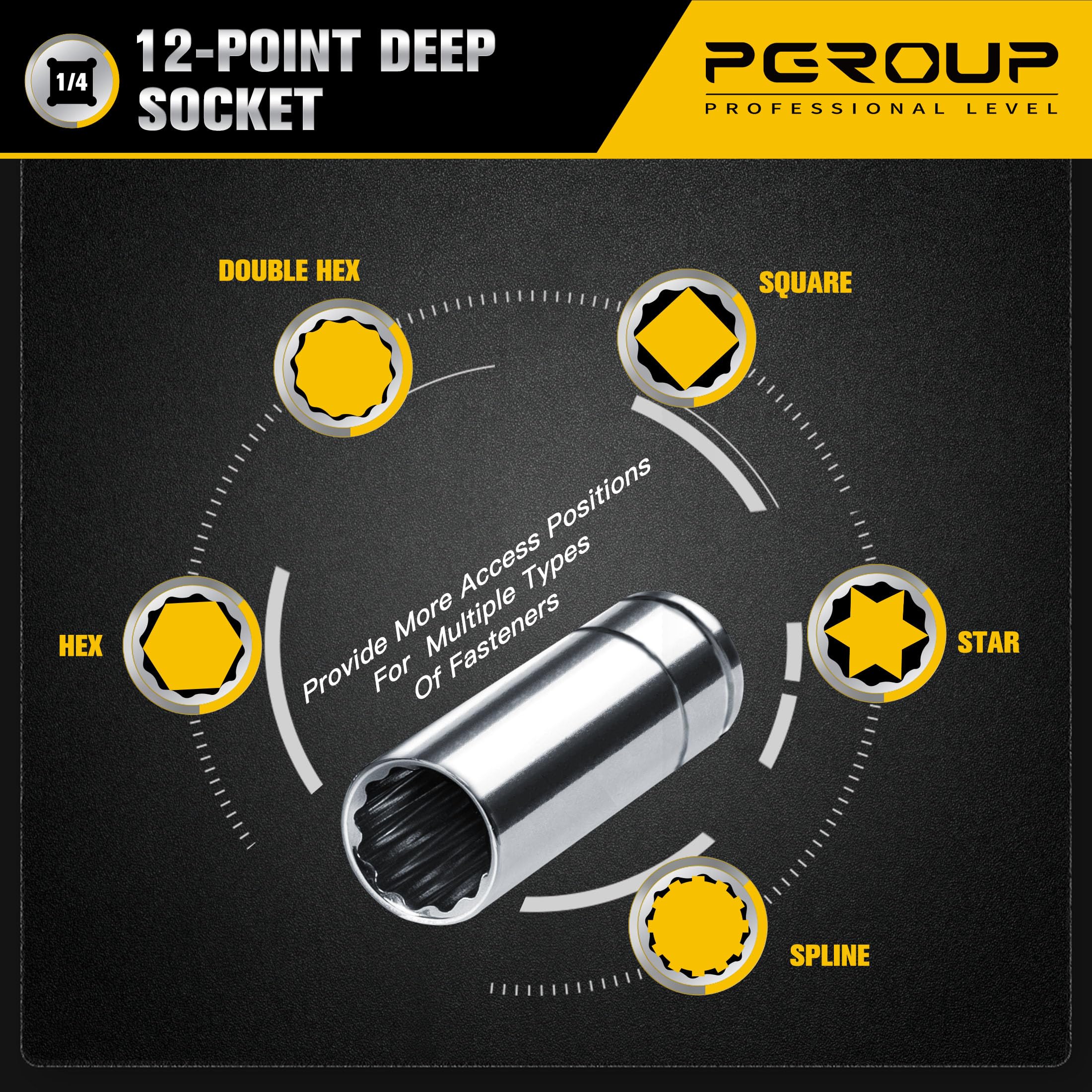 Pgroup 1/4in deep socket 9mm—radius-corner design helps prevent fastener slip.