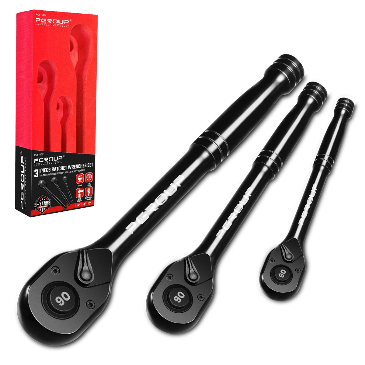 Pgroup 3-piece ratchet set in 1/4 drive for precise tightening
