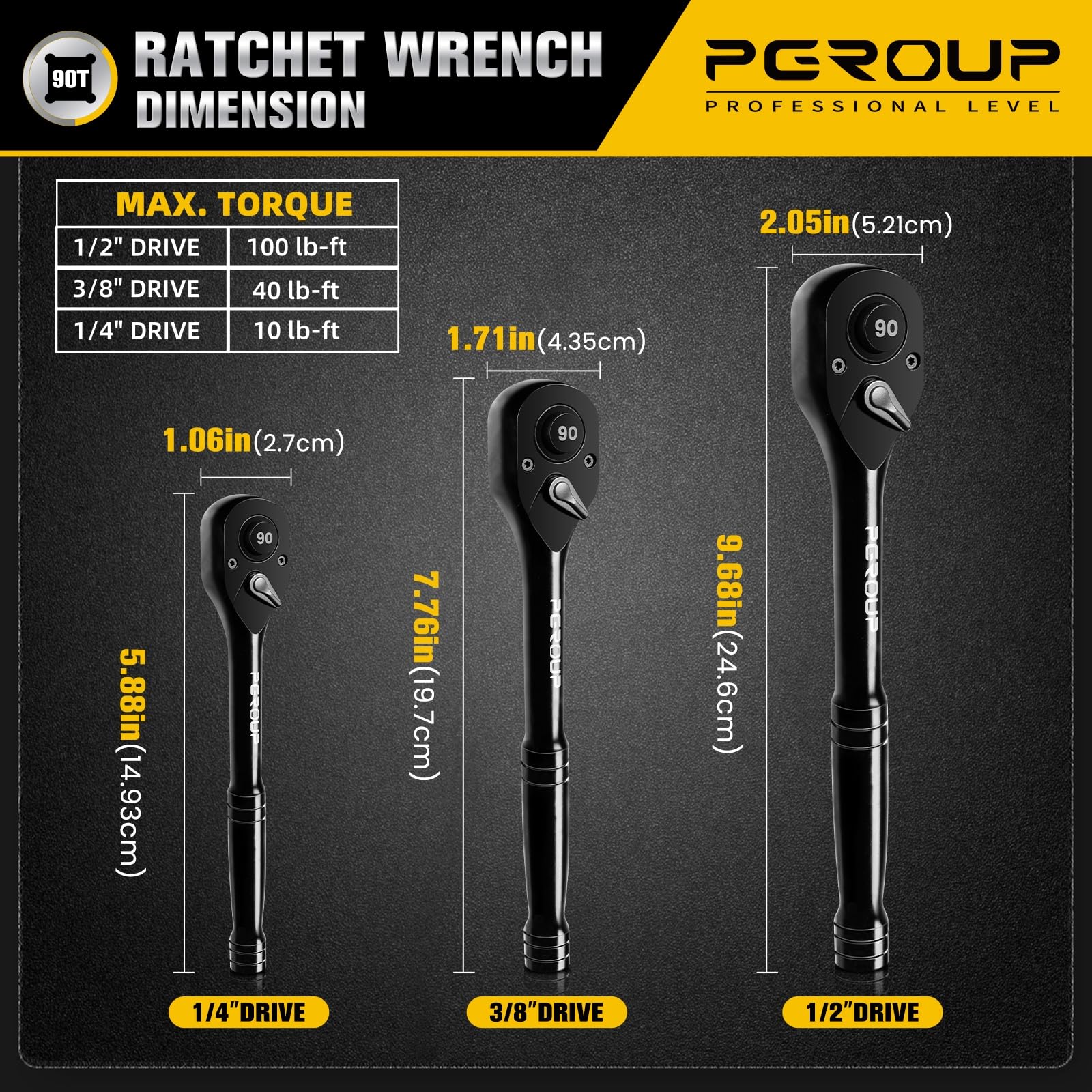 Pgroup 3-piece ratchet set with 3/8 drive for versatile repairs