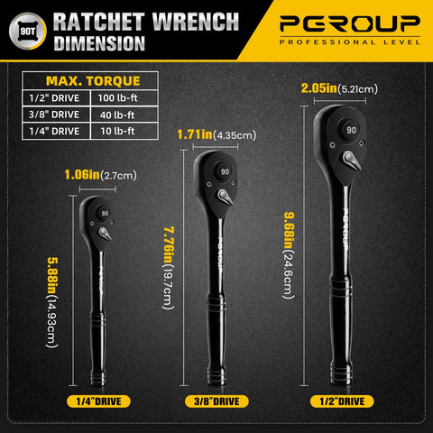 Pgroup 3-piece ratchet set with 3/8 drive for versatile repairs