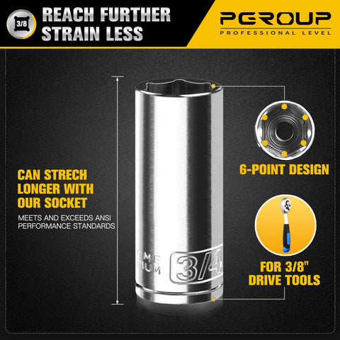 Six-point socket design grips fasteners securely to prevent rounding.