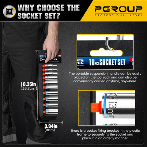 pgroup 6-point hex drive minimizes rounding under high torque.