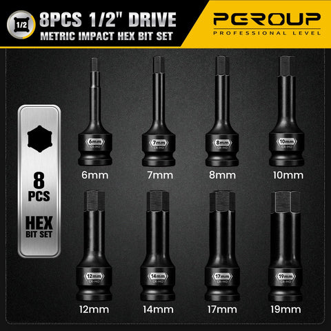 Pgroup Allen sockets 3 inches long for secure tool engagement.