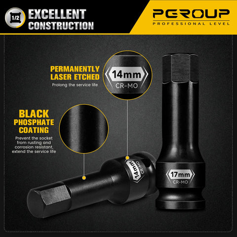 Pgroup CR-MO steel Allen sockets designed for durability.