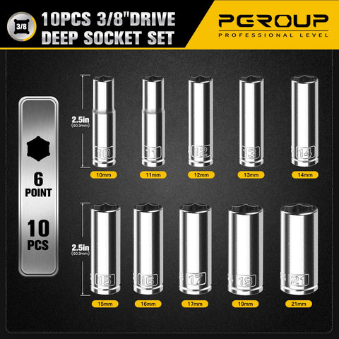 PGROUP deep socket set 11mm with chrome finish for durable use.
