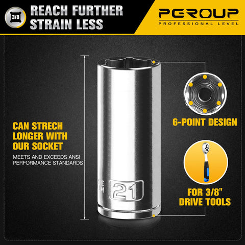 PGROUP deep socket set 12mm 3/8 drive for secure grip.