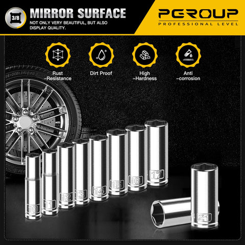 PGROUP deep socket set 14mm resists wear with CR-V steel.