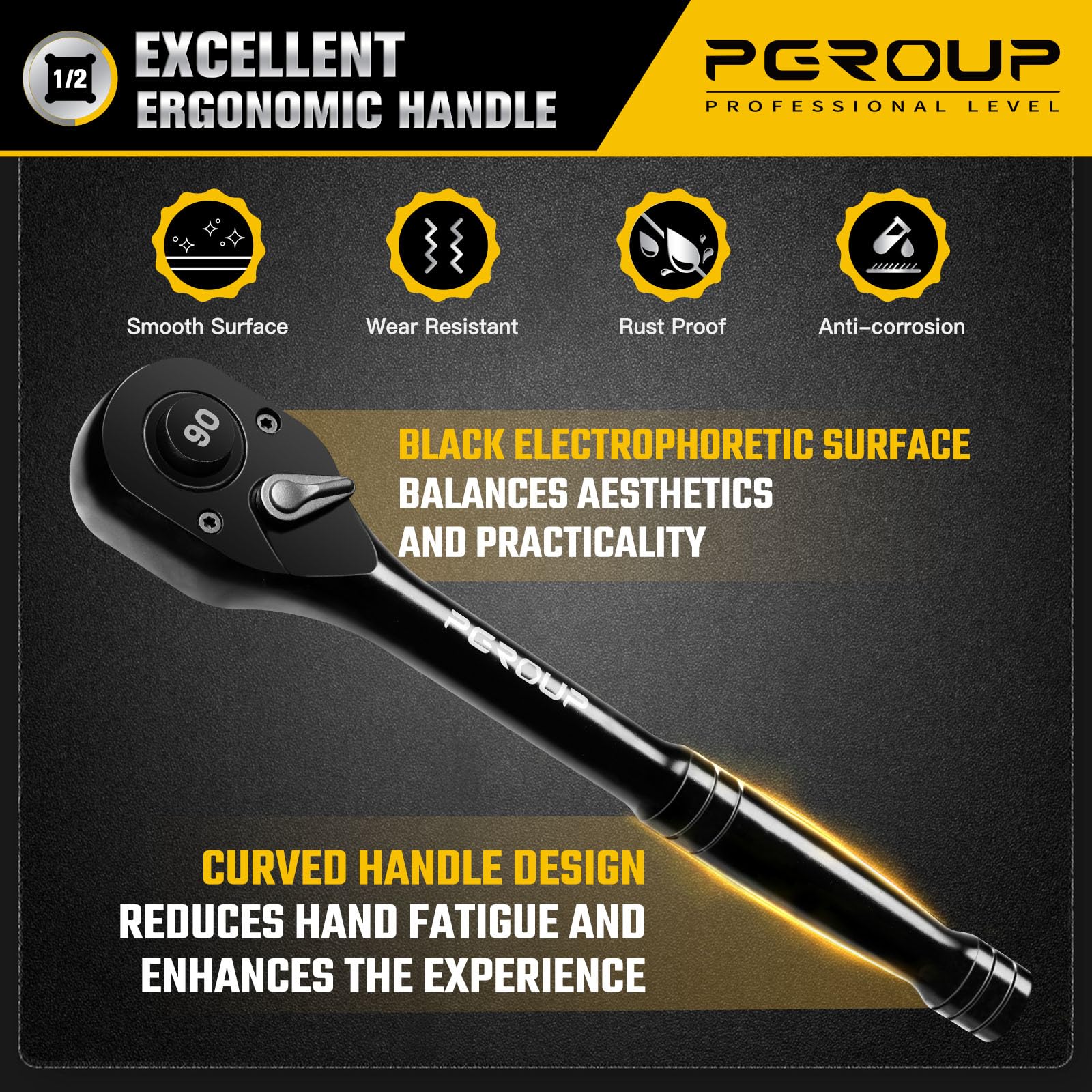 Pgroup electrophoretic coating resists rust for long-lasting tool life.