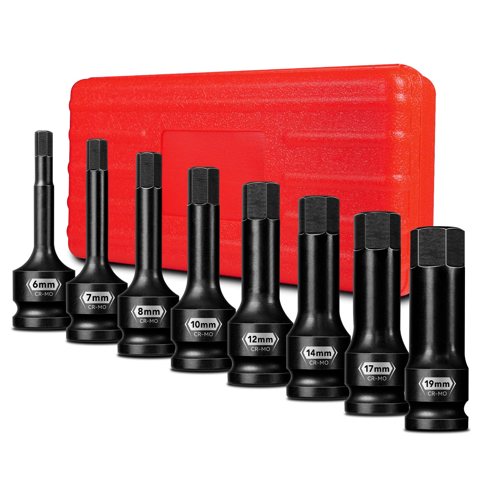 Pgroup half-inch drive Allen socket set in case offers organized storage.