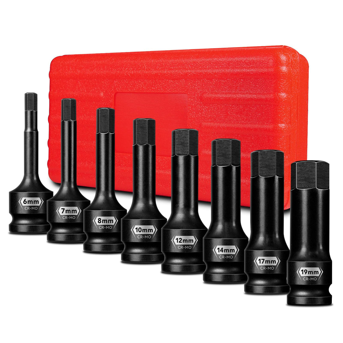 Pgroup half-inch drive Allen socket set in case offers organized storage.