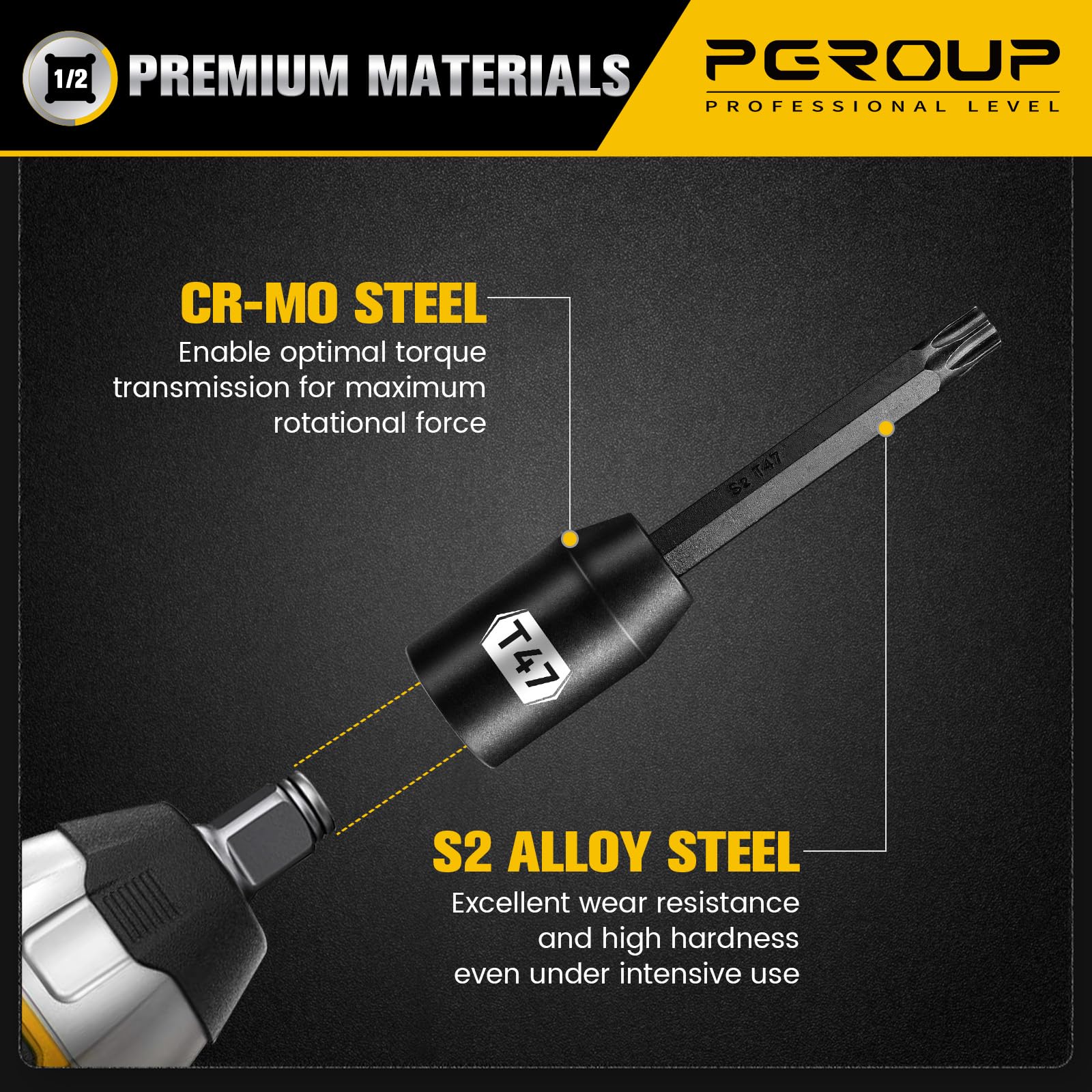Pgroup laser-marked sizes enable fast identification in dim light.