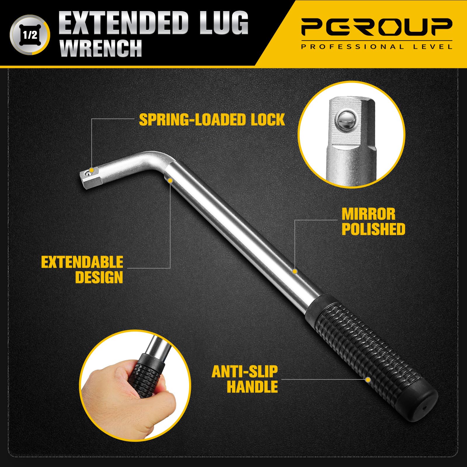 Extended-length design from 34 cm to 52 cm for better torque