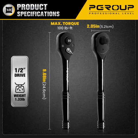 Pgroup quick-release button enables one-handed socket release for faster workflow.