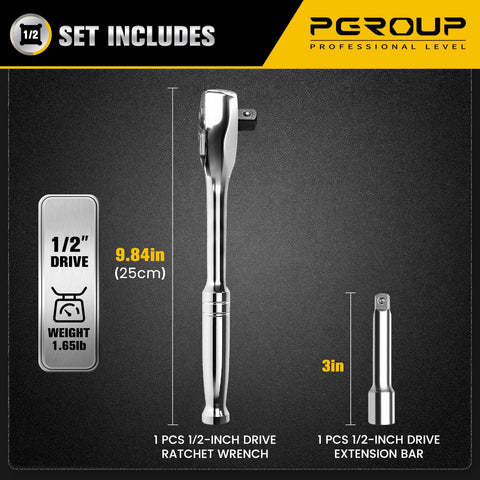 Pgroup quick-release ratchet with 4-degree swing for easy one-handed socket changes