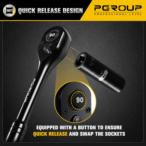 Pgroup quick-release ratchet for fast socket changes