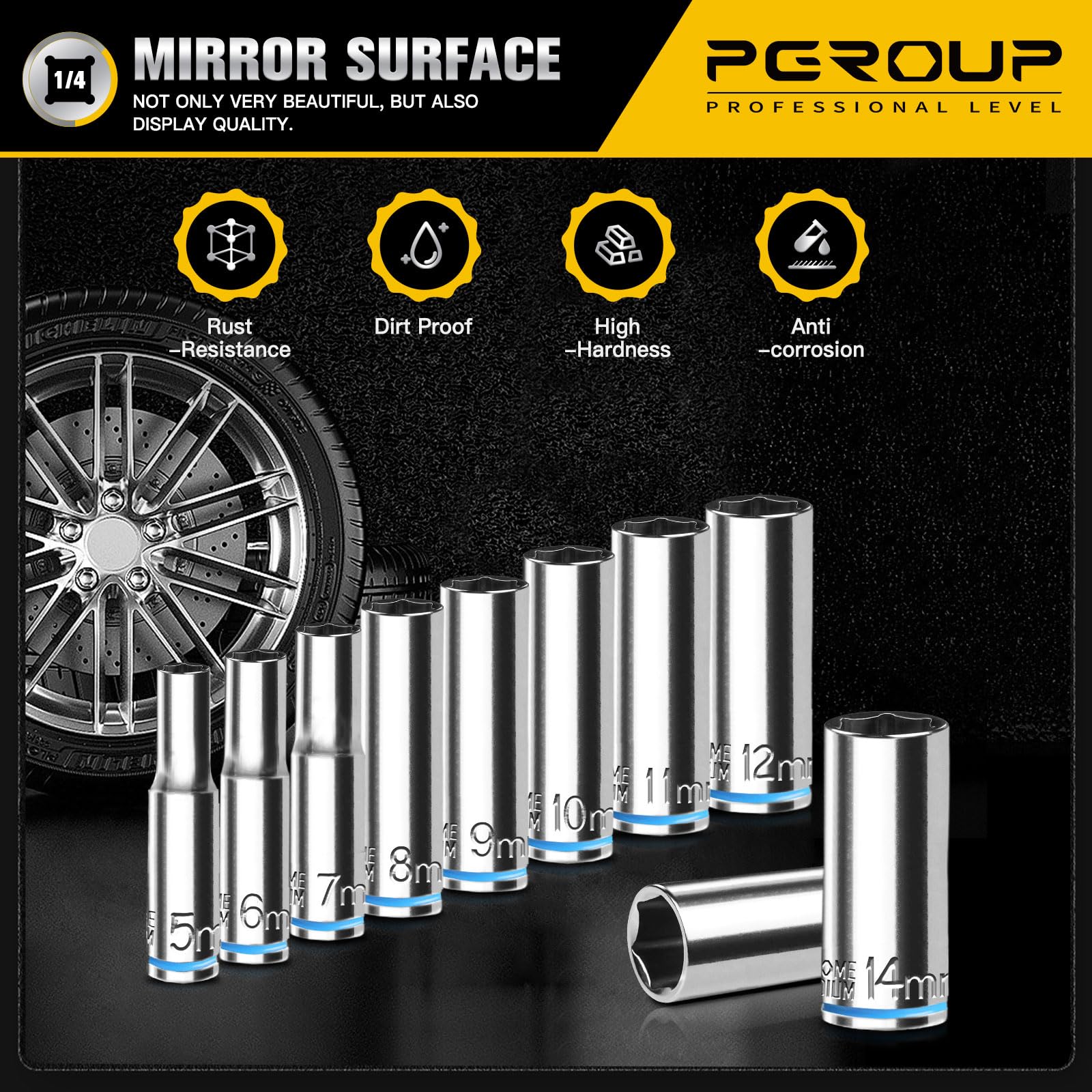 pgroup rack-mounted sockets neatly arranged for quick size selection.