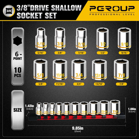 pgroup shallow socket set with embossed markings for quick size recognition.