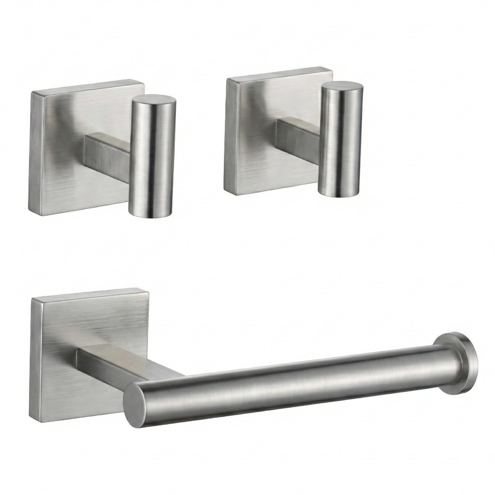 PHADSTAR toilet paper holder stand front view in brushed nickel, space-saving design.