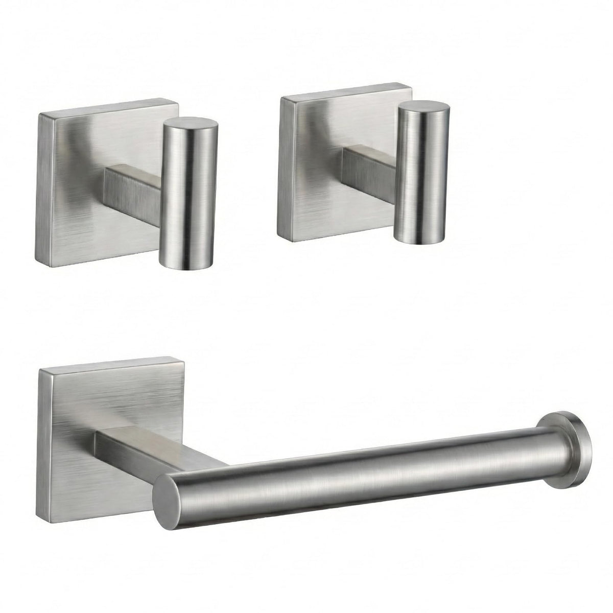 PHADSTAR toilet paper holder stand front view in brushed nickel, space-saving design.