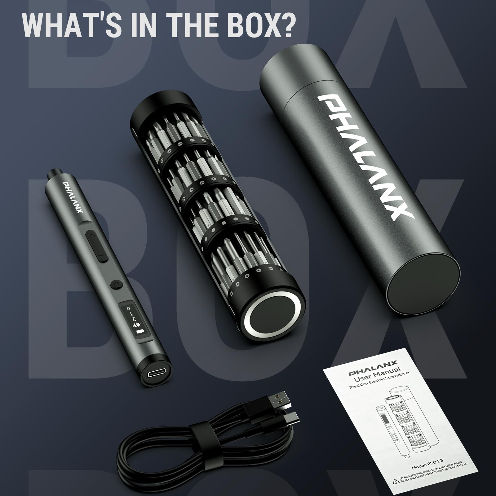 PHALANX storage box and user manual for easy setup