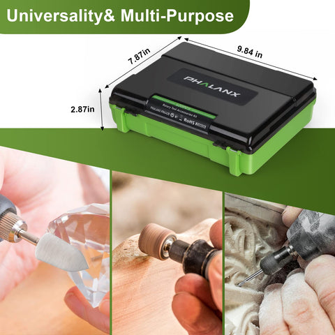PHALANX polishing and engraving tools enhance detail on wood, metal, and plastic.