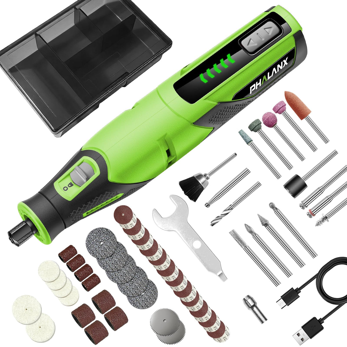 PHALANX Rotary Tool battery charging enables fast Type-C recharge for cordless, on-the-go projects.