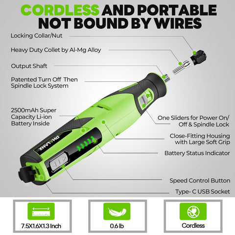 PHALANX ergonomic grip provides comfortable control during detailed tasks.