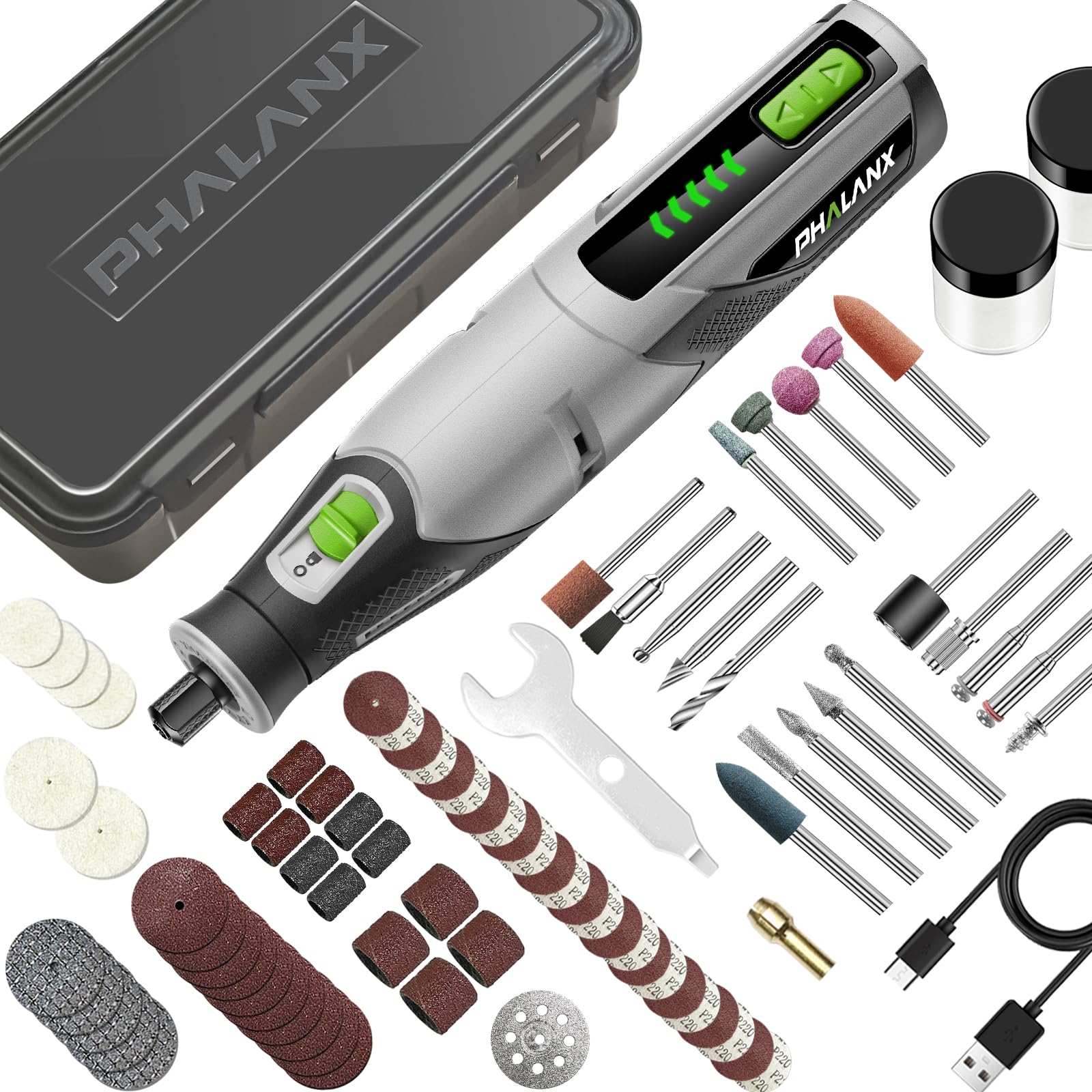 PHALANX rotary tool setup demonstrates cordless portability for DIY tasks.