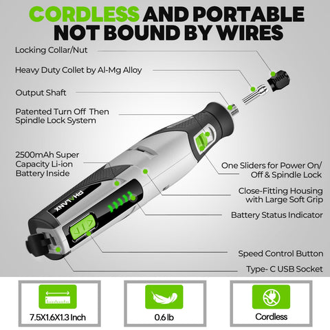 PHALANX stone carving tools allow light cutting and drilling tasks.