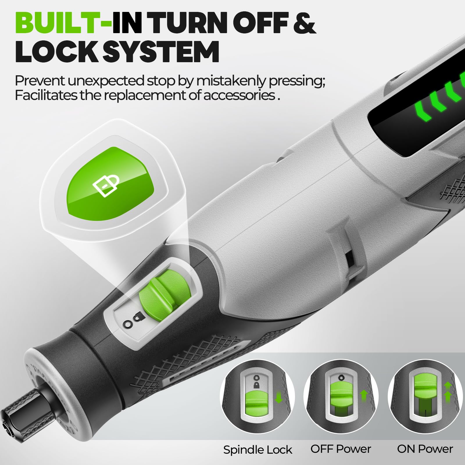 PHALANX rotary tool Type-C charging highlights quick recharging and ready power.