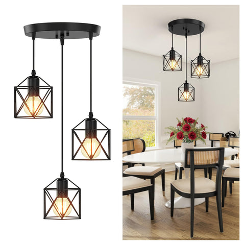 Phaosio 3-light pendant with matte black cage design for versatile lighting