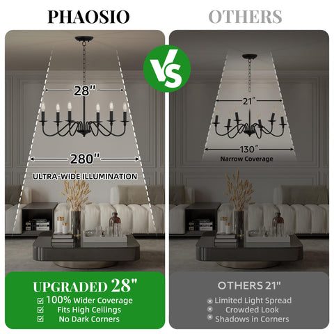 Phaosio chandelier with preassembled arms for quick setup