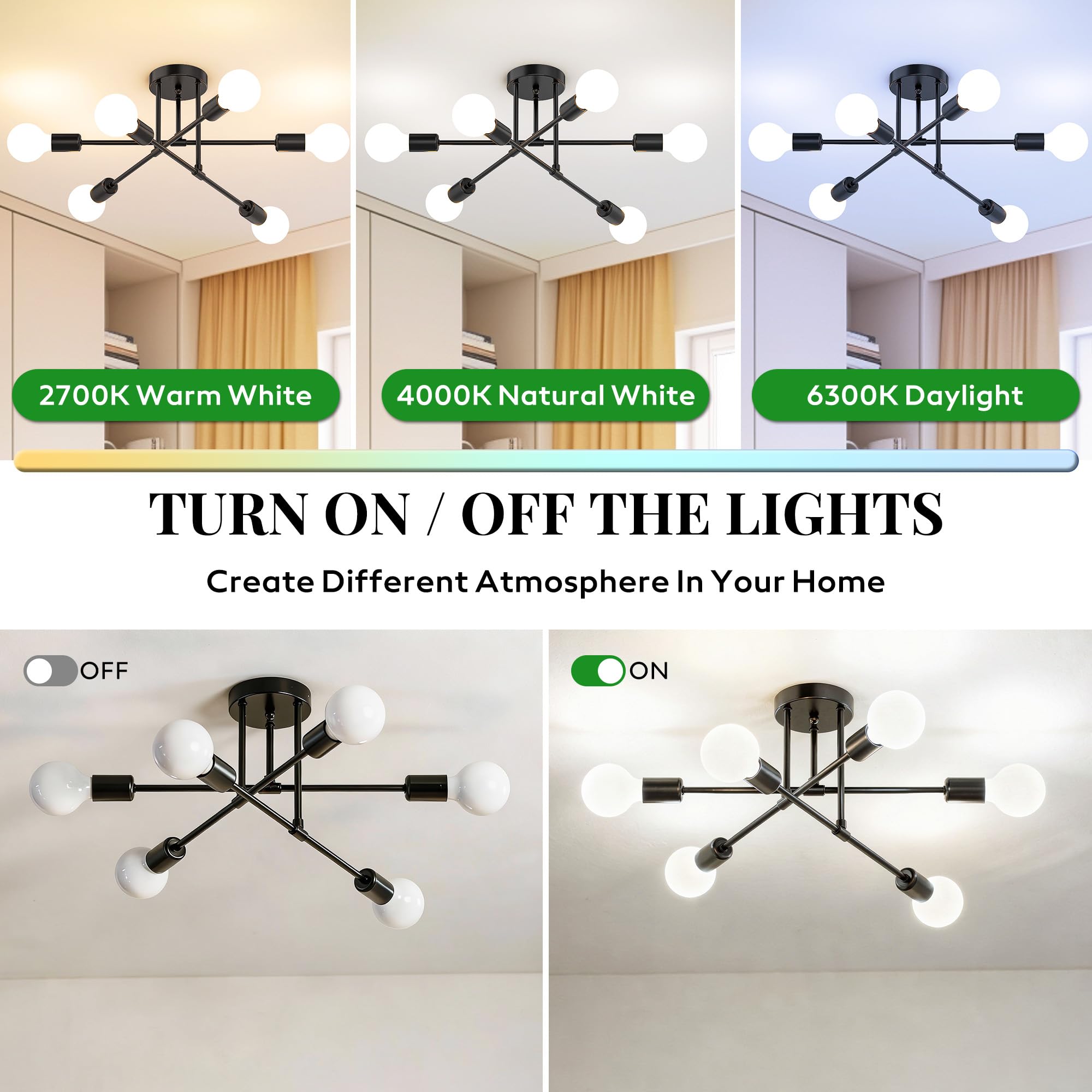 Phaosio dimmable-capable fixture pairs with dimmer switches for mood control.