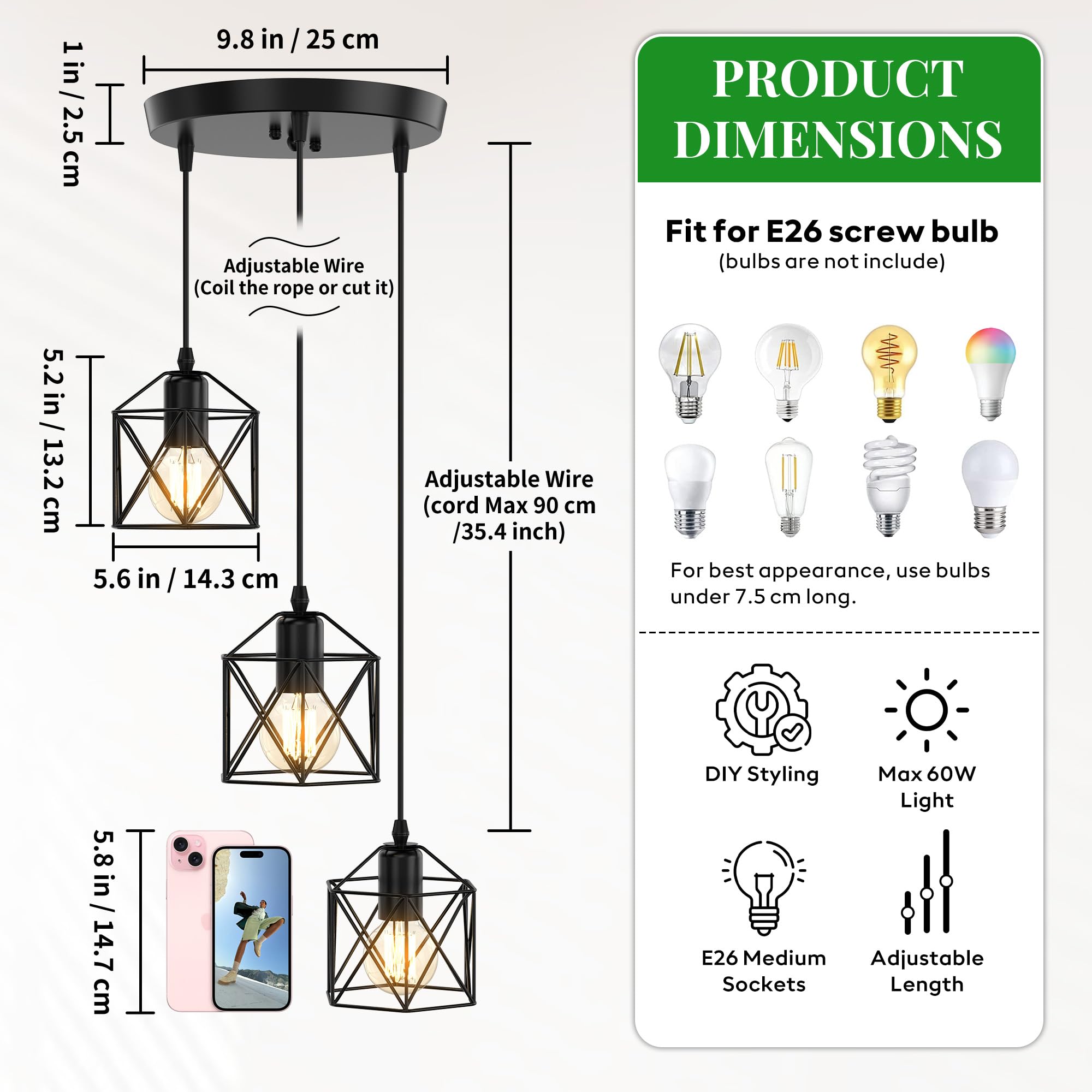 Phaosio dining room pendant with adjustable height for ideal table lighting