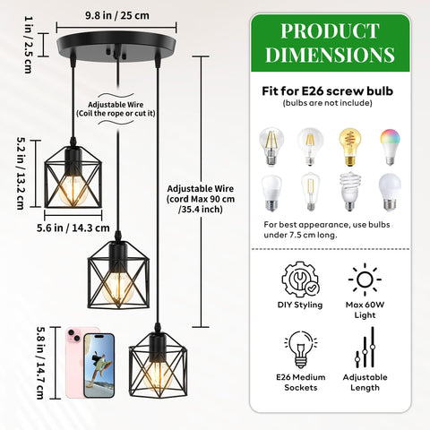 Phaosio dining room pendant with adjustable height for ideal table lighting