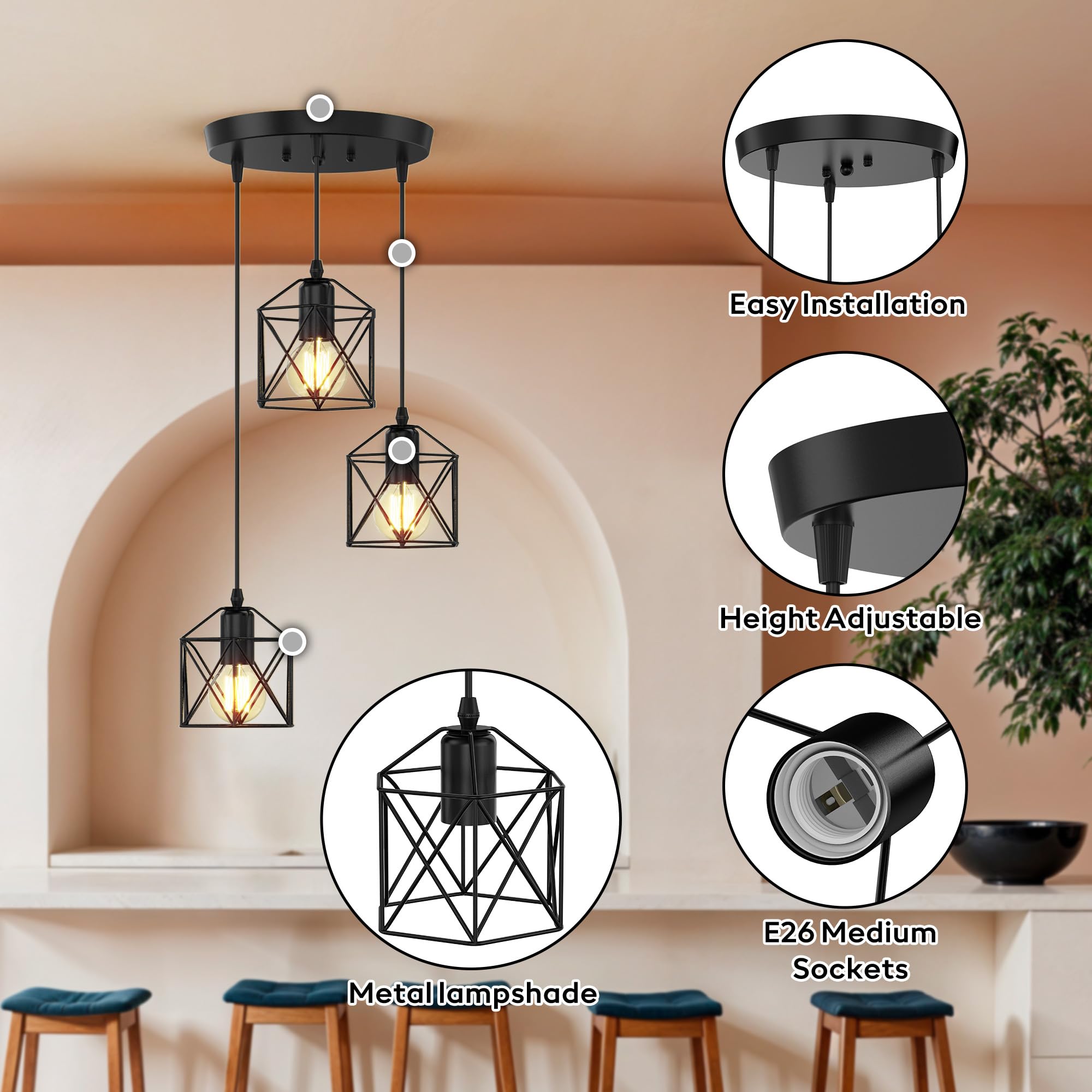 Phaosio farmhouse pendant open bottom design for quick bulb changes