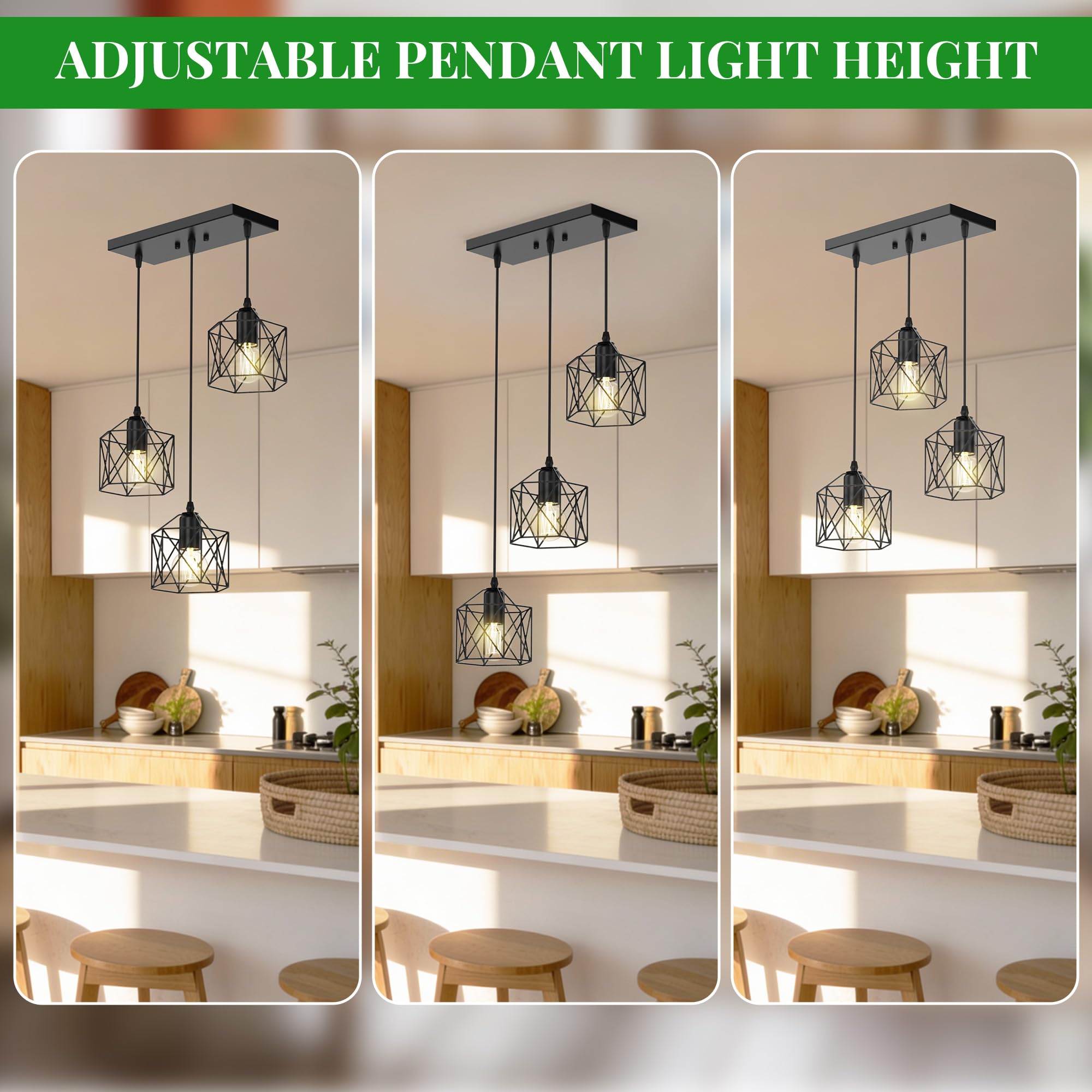 Phaosio kitchen island pendant as a modern rustic centerpiece.