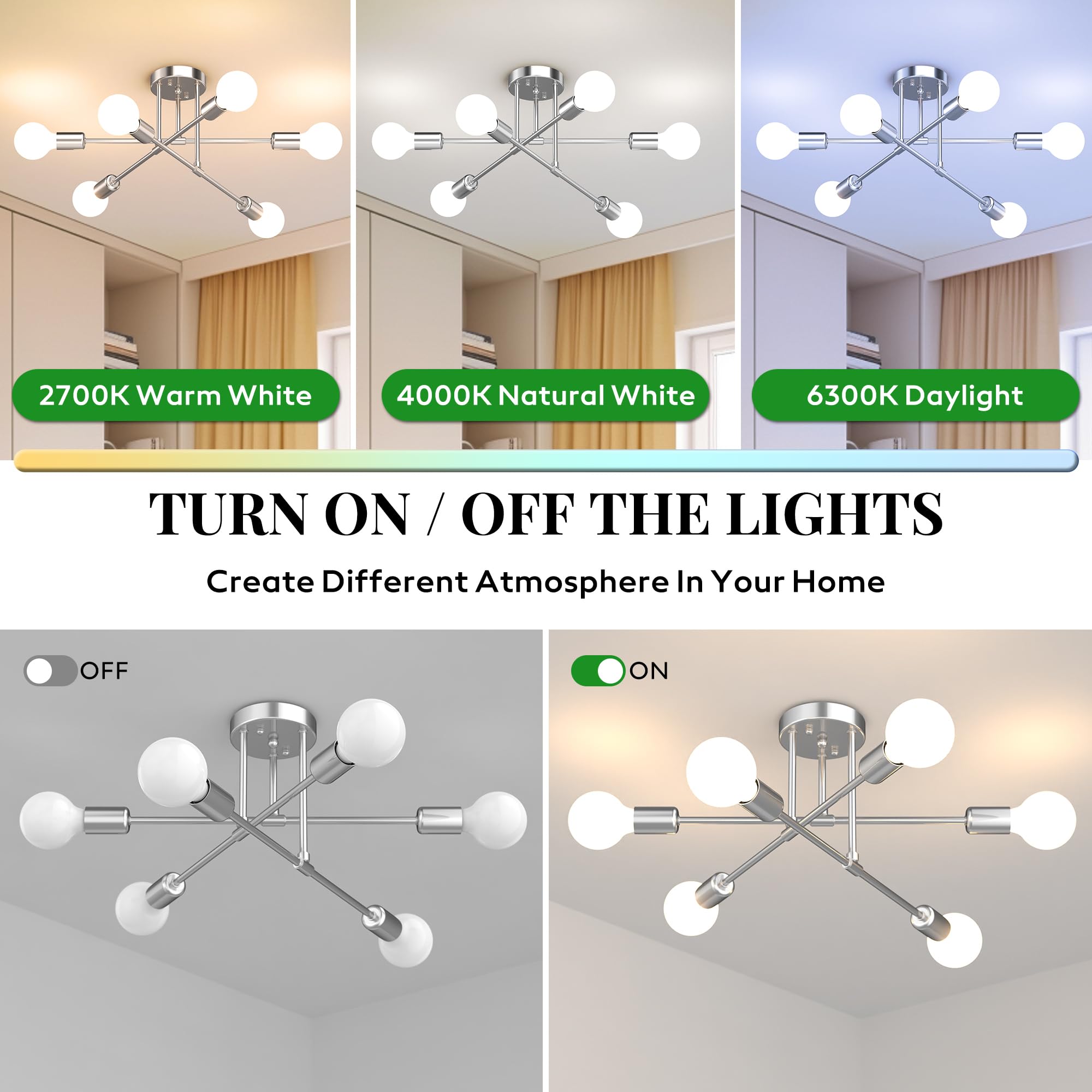 Phaosio Sputnik chandelier extended height 9-3 inches expands light coverage.