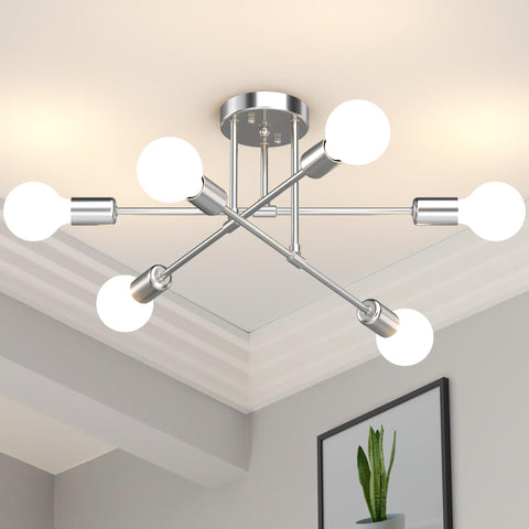 Phaosio Modern Sputnik chandelier with glossy silver finish enhances contemporary living spaces.