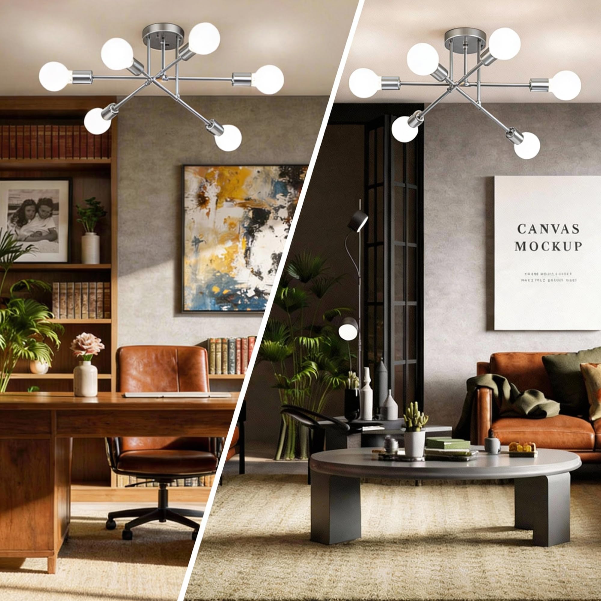Phaosio Sputnik chandelier creates inviting room ambiance with six lights.