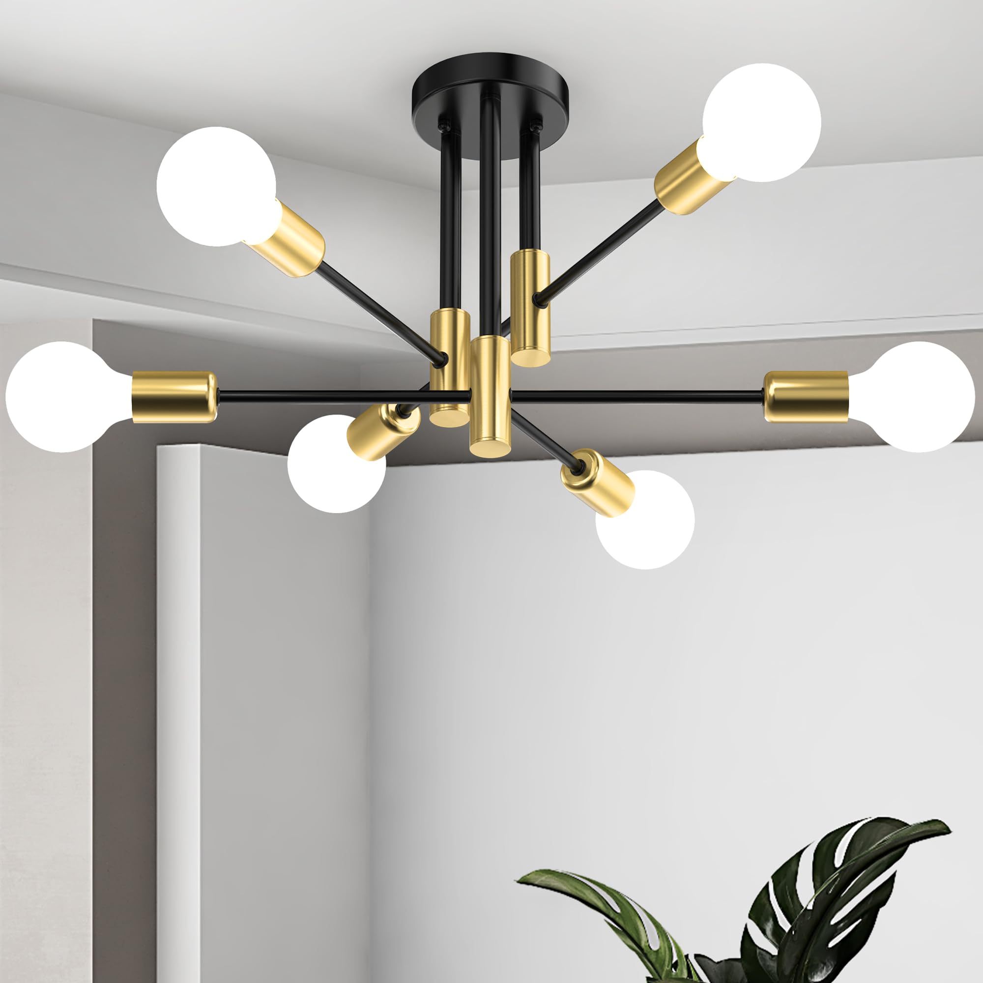 Phaosio Sputnik chandelier with six black-gold lights adding a bold focal point for living rooms
