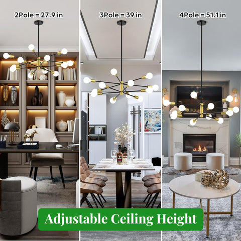 Phaosio Sputnik chandelier shown in a dining setup with mid-century flair.