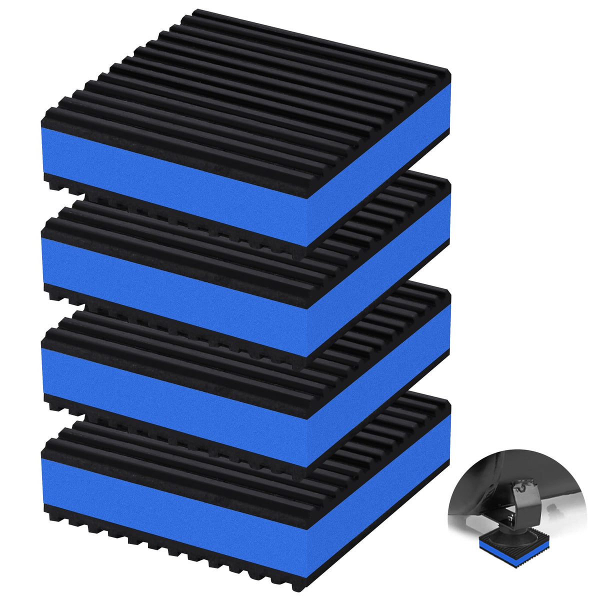 Phepetroll four-pack anti-vibration pads pack shot with blue EVA layer for stability
